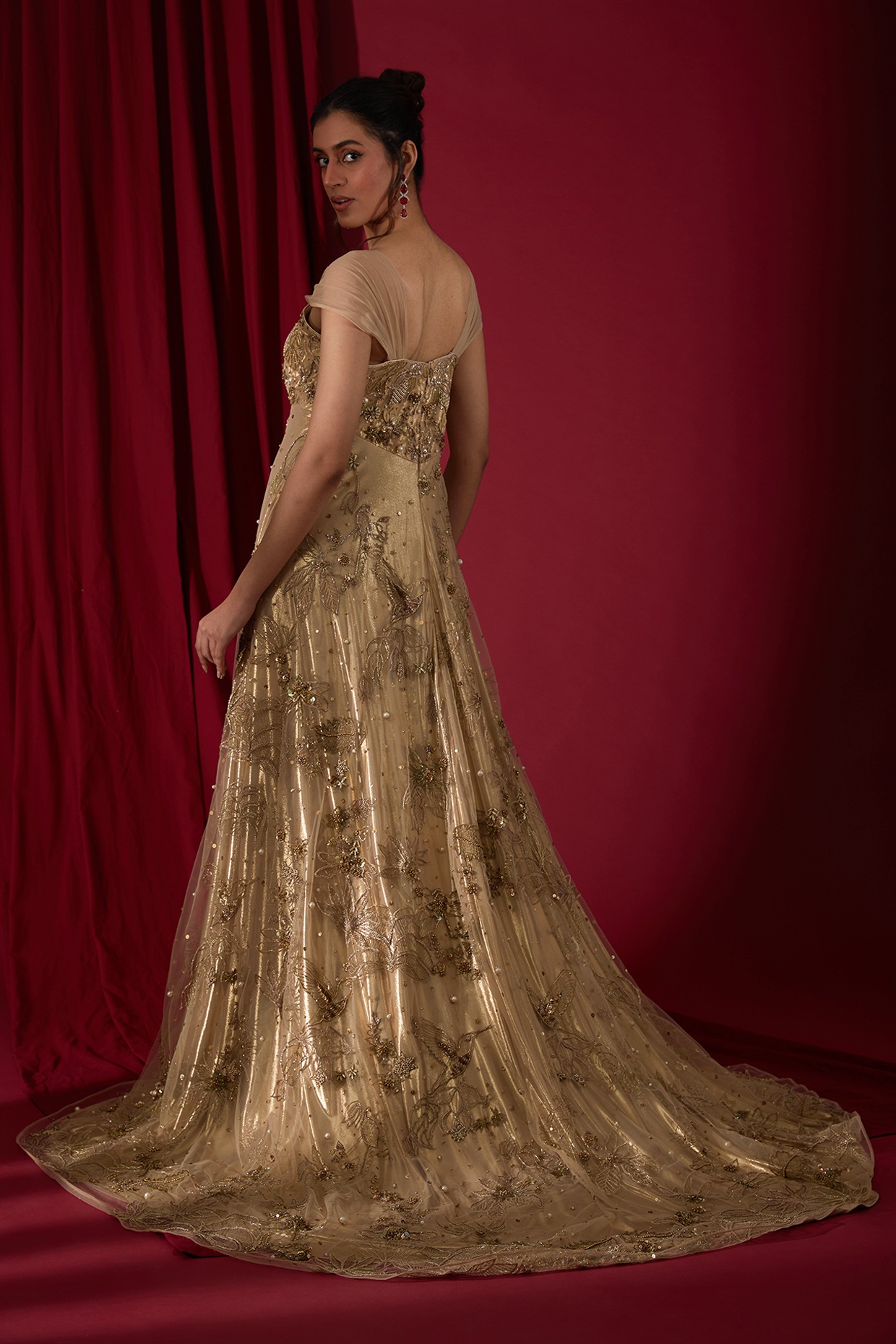 Olive Green & Gold Designer Embroidered Silk Bridal Anarkali Gown | Saira's  Boutique